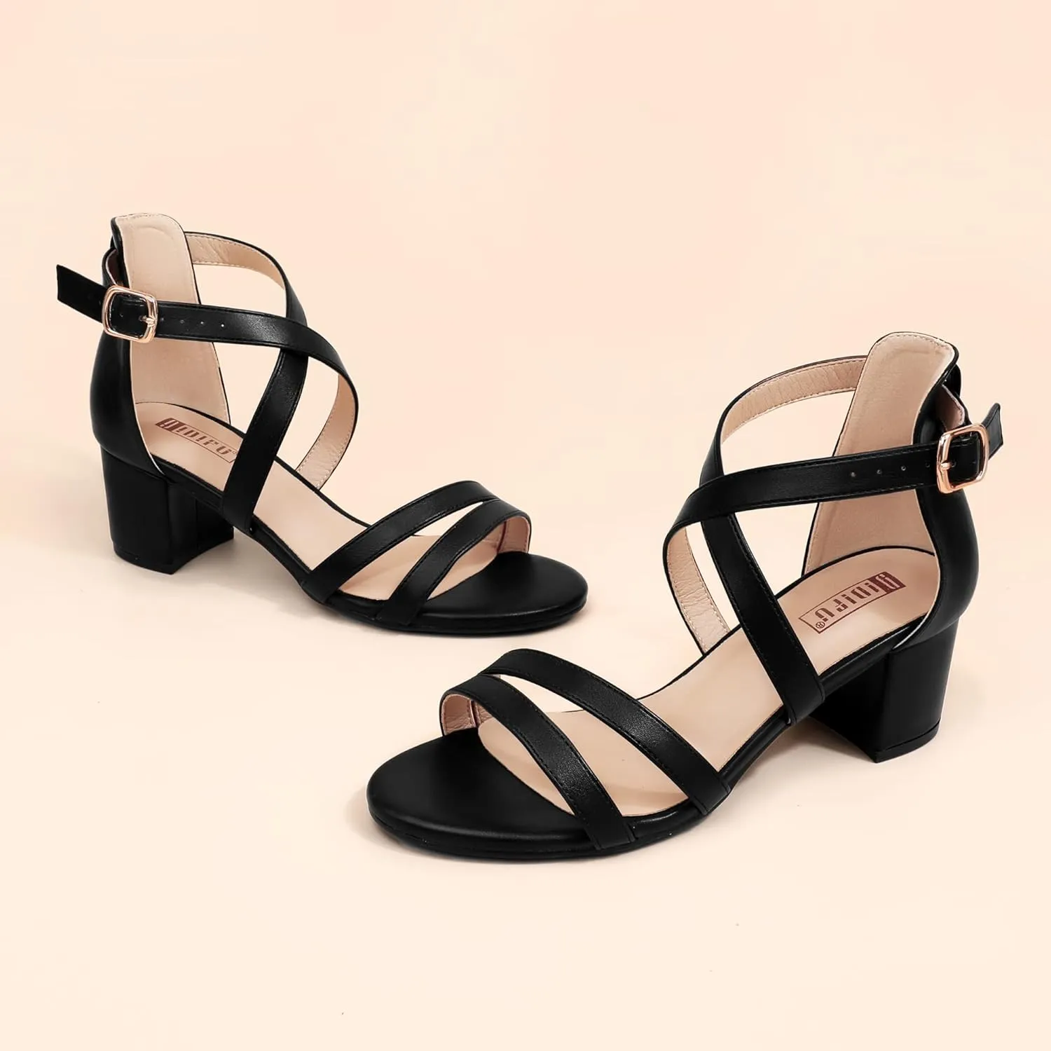 IDIFU Women's Block Low Chunky Heel Strappy Sandals Open Toe Ankle Strap Dress Wedding Evening Shoe for Women Bridal