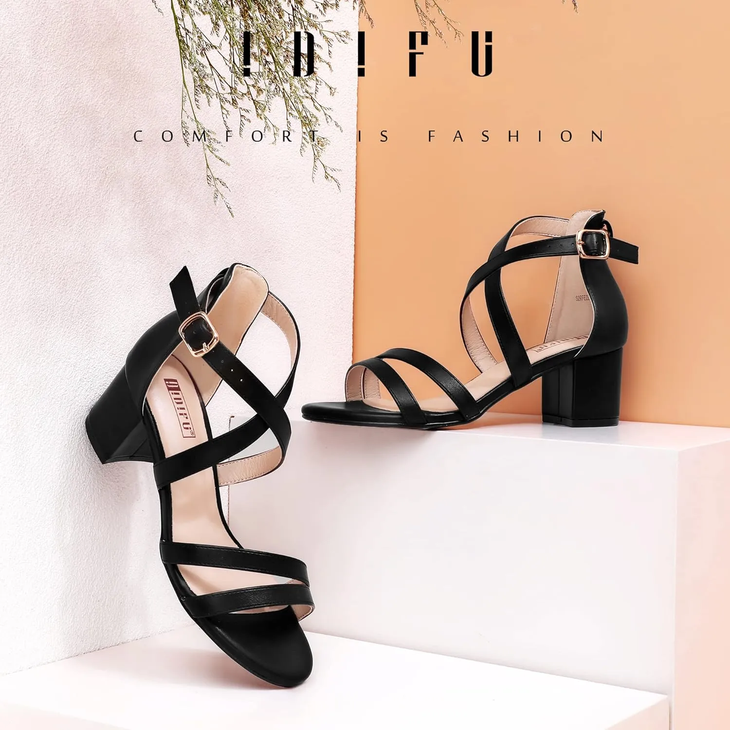 IDIFU Women's Block Low Chunky Heel Strappy Sandals Open Toe Ankle Strap Dress Wedding Evening Shoe for Women Bridal