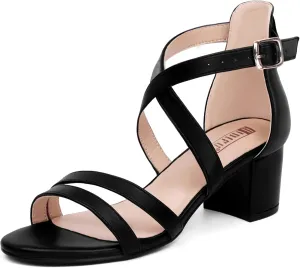 IDIFU Women's Block Low Chunky Heel Strappy Sandals Open Toe Ankle Strap Dress Wedding Evening Shoe for Women Bridal