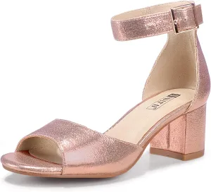 IDIFU Women's Candie Low Block Heels Sandals Peep Toe Chunky Ankle Strap Wedding Dress Shoes