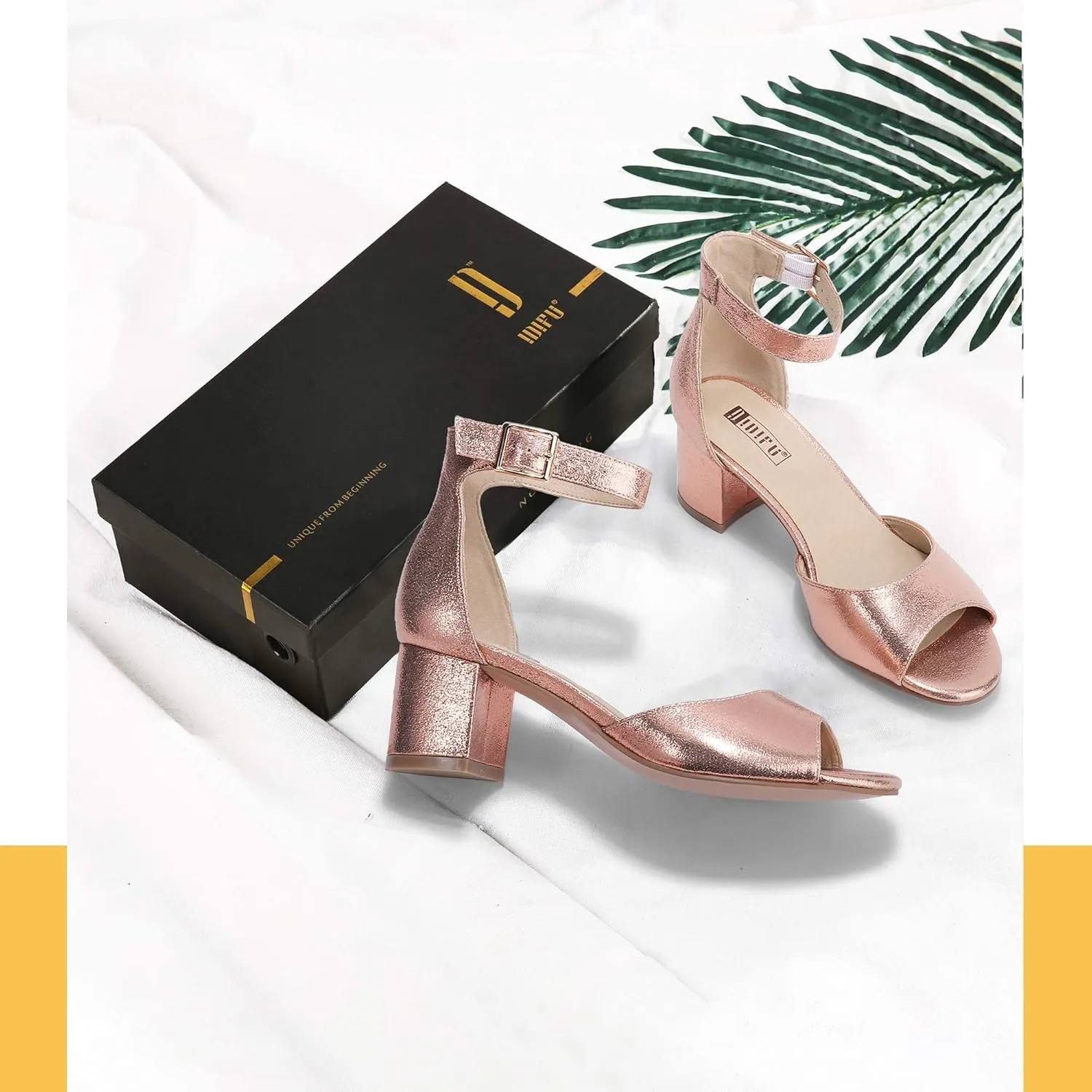 IDIFU Women's Candie Low Block Heels Sandals Peep Toe Chunky Ankle Strap Wedding Dress Shoes