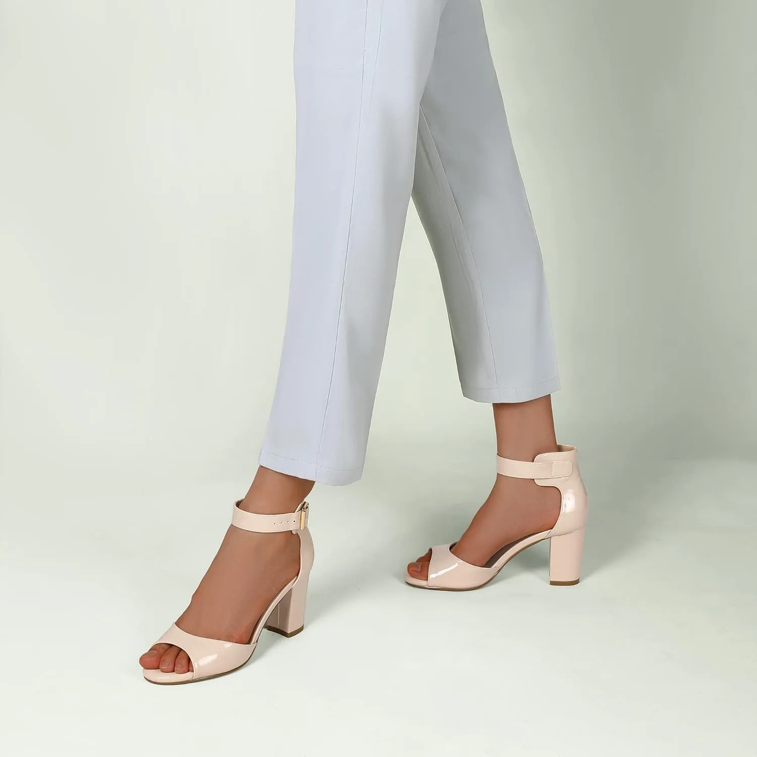 IDIFU Women's Candie-MI Peep Toe Low Block Heels Sandals Ankle Strap Comfy Chunky Wedding Dress Shoes