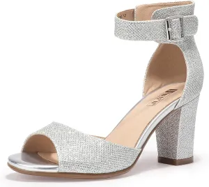 IDIFU Women's Candie-MI Peep Toe Low Block Heels Sandals Ankle Strap Comfy Chunky Wedding Dress Shoes