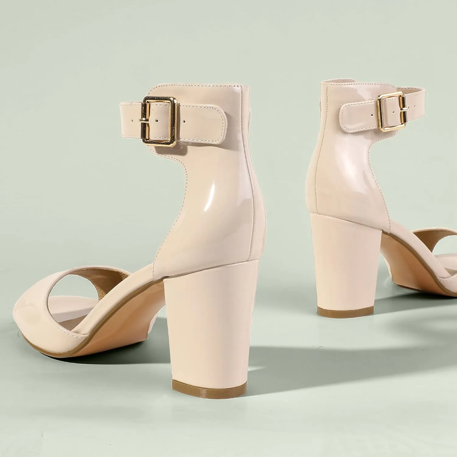 IDIFU Women's Candie-MI Peep Toe Low Block Heels Sandals Ankle Strap Comfy Chunky Wedding Dress Shoes