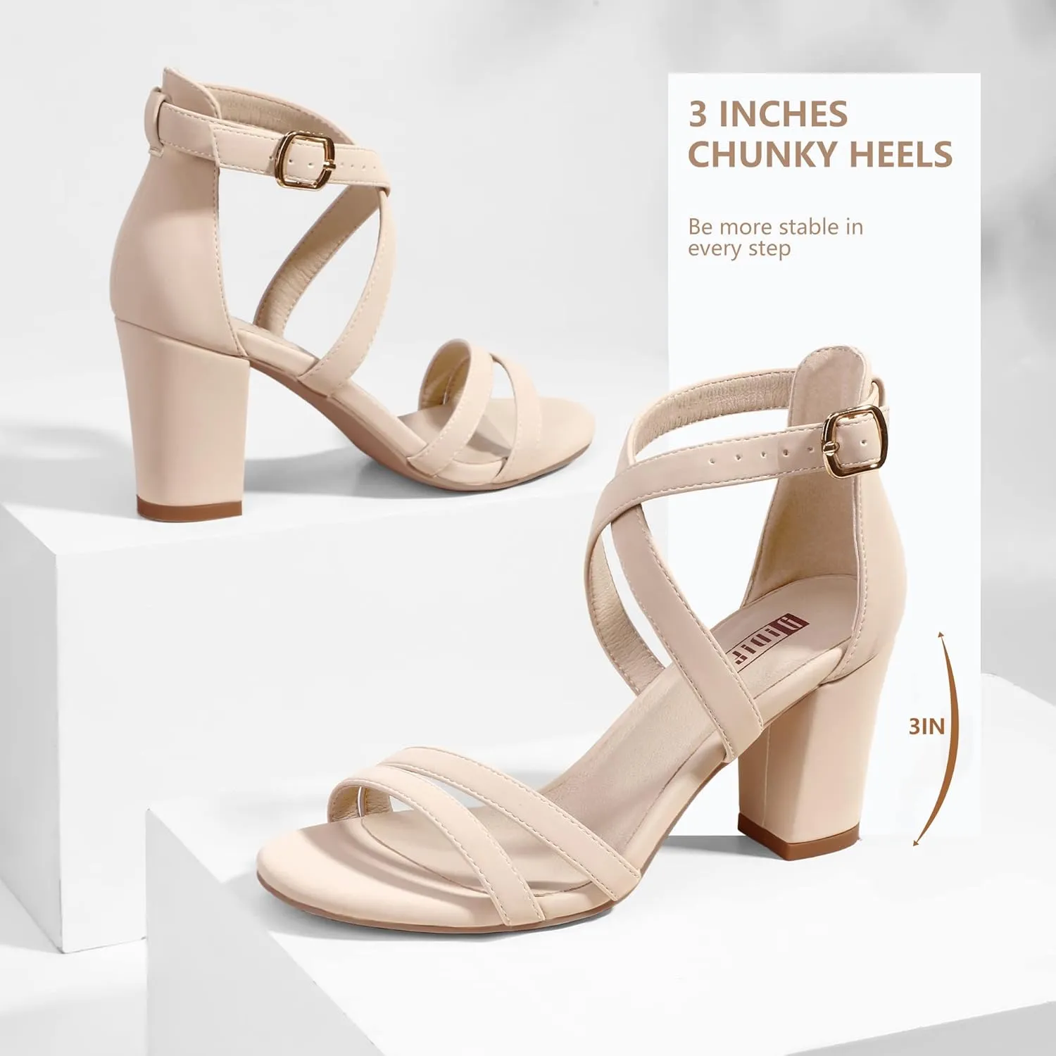 IDIFU Women's IN3 Gita Block Heel Open Toe Strappy Sandals Dress Shoes for Wedding Evening Prom
