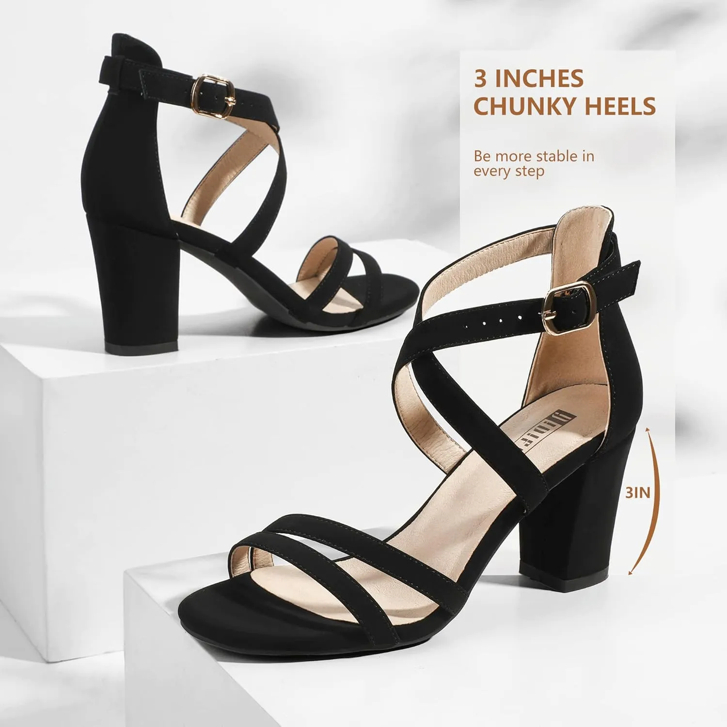 IDIFU Women's IN3 Gita Block Heel Open Toe Strappy Sandals Dress Shoes for Wedding Evening Prom