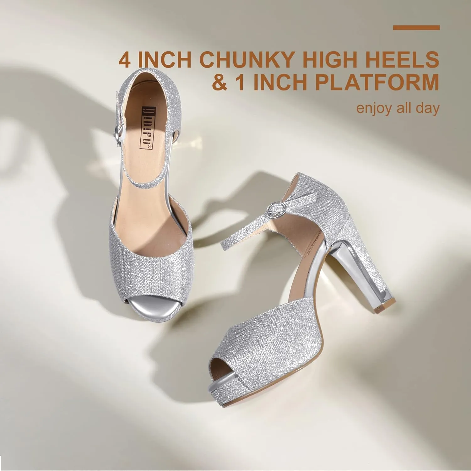 IDIFU Women's IN4 Mary Platform Chunky High Heels Sandals Peep Toe Dress Wedding Bridal Shoes For Women Bride Bridesmaid