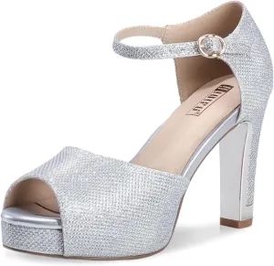IDIFU Women's IN4 Mary Platform Chunky High Heels Sandals Peep Toe Dress Wedding Bridal Shoes For Women Bride Bridesmaid