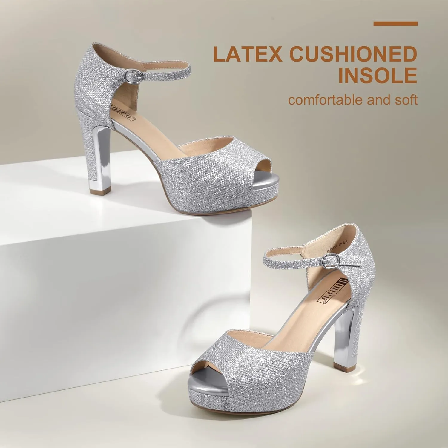 IDIFU Women's IN4 Mary Platform Chunky High Heels Sandals Peep Toe Dress Wedding Bridal Shoes For Women Bride Bridesmaid