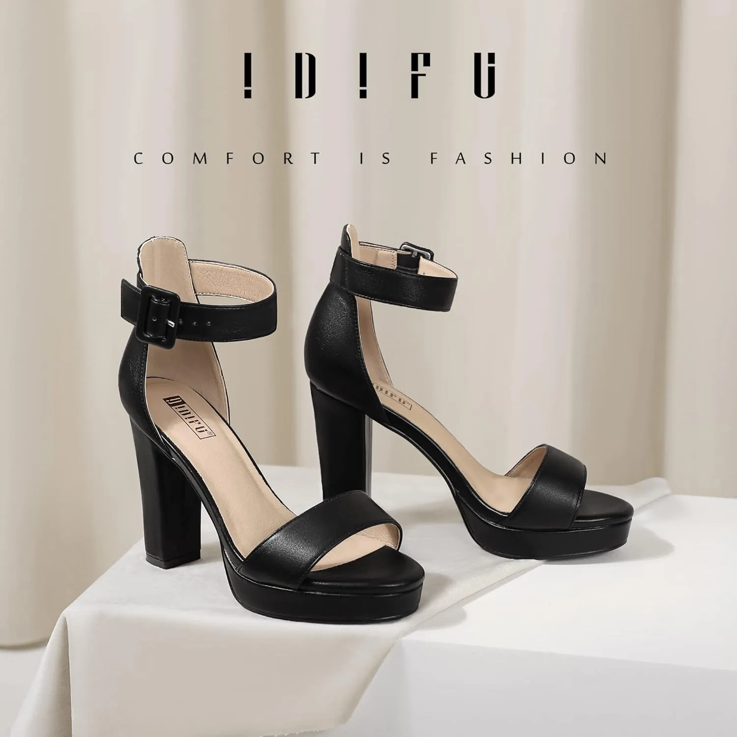IDIFU Women's IN4 Sabrina Platform Chunky High Heels Ankle Strap Heeled Sandals Wedding Party Dress Shoes