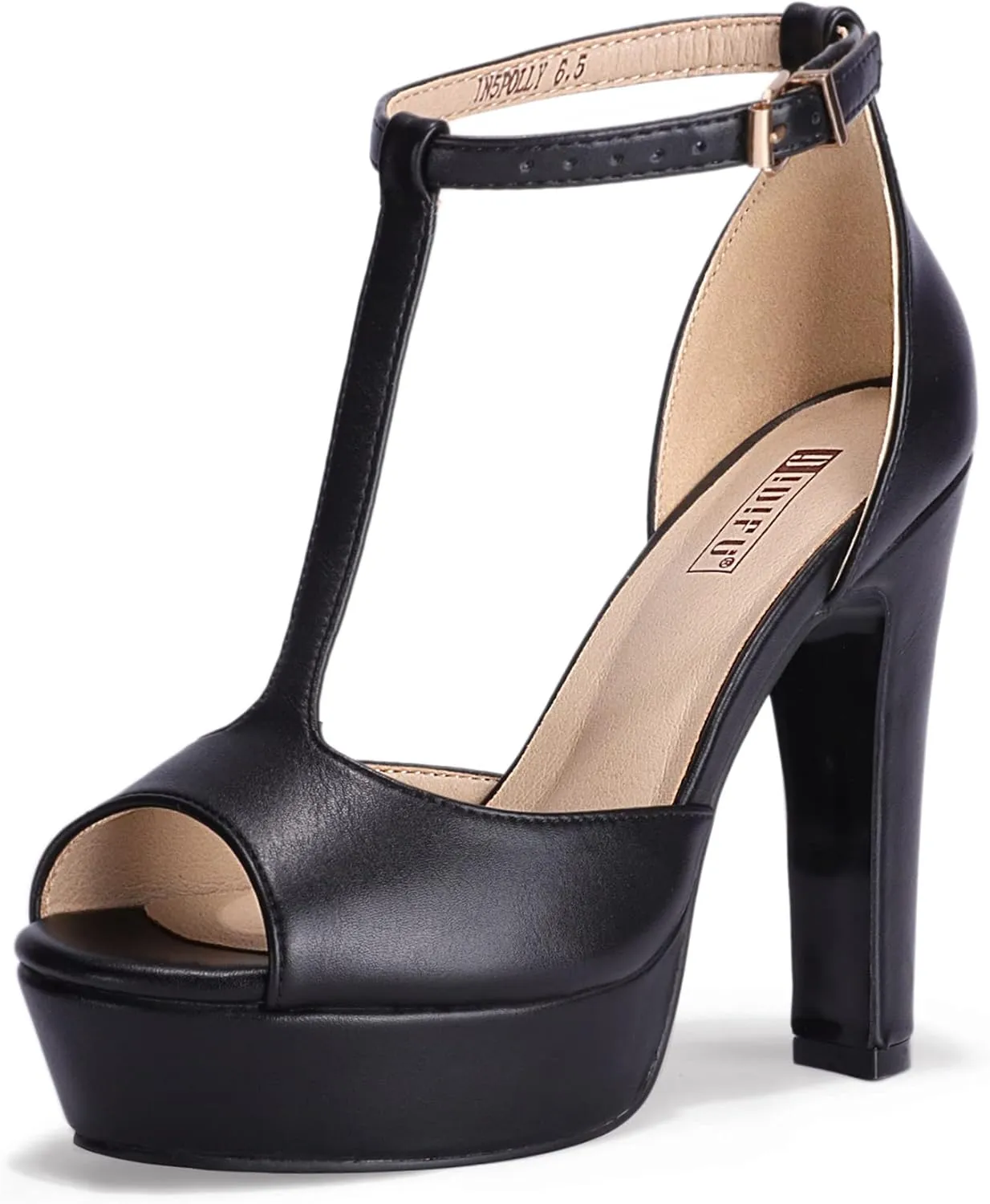 IDIFU Women's IN5 Polly Platform Chunky High Heels T-Strap Sexy Sandals Peep Toe Wedding Party Prom Dress Shoes for Women Bride