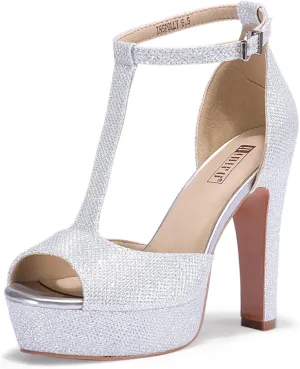 IDIFU Women's IN5 Polly Platform Chunky High Heels T-Strap Sexy Sandals Peep Toe Wedding Party Prom Dress Shoes for Women Bride