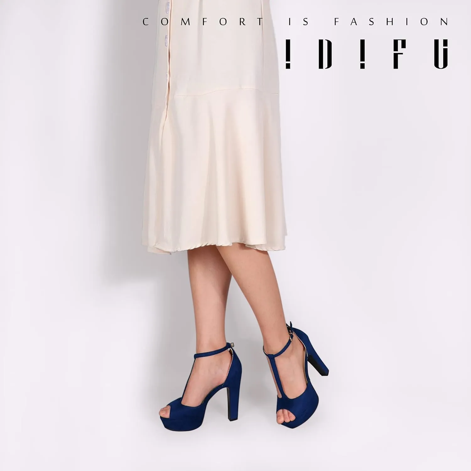 IDIFU Women's IN5 Polly Platform Chunky High Heels T-Strap Sexy Sandals Peep Toe Wedding Party Prom Dress Shoes for Women Bride