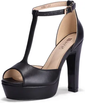 IDIFU Women's IN5 Polly Platform Chunky High Heels T-Strap Sexy Sandals Peep Toe Wedding Party Prom Dress Shoes for Women Bride