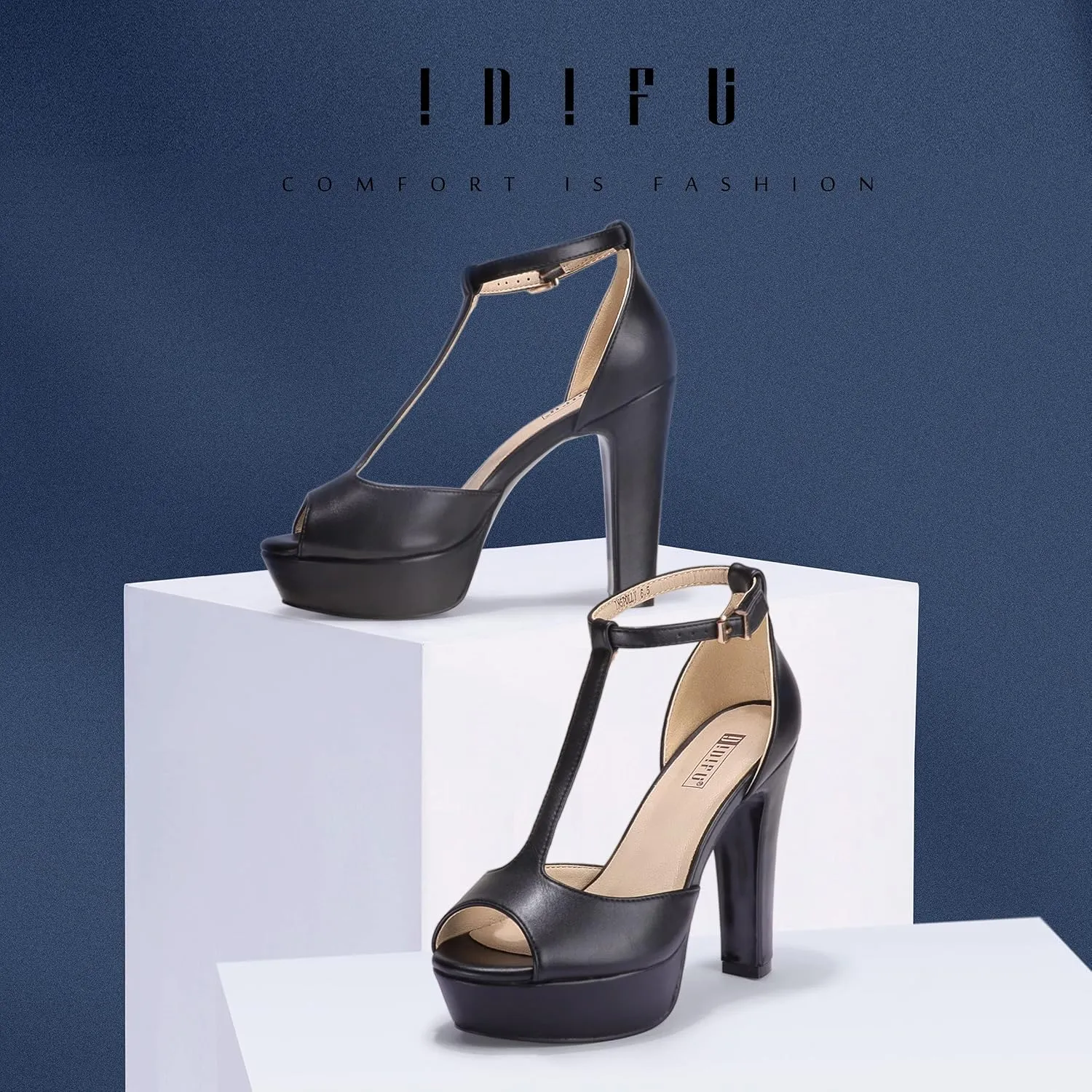 IDIFU Women's IN5 Polly Platform Chunky High Heels T-Strap Sexy Sandals Peep Toe Wedding Party Prom Dress Shoes for Women Bride