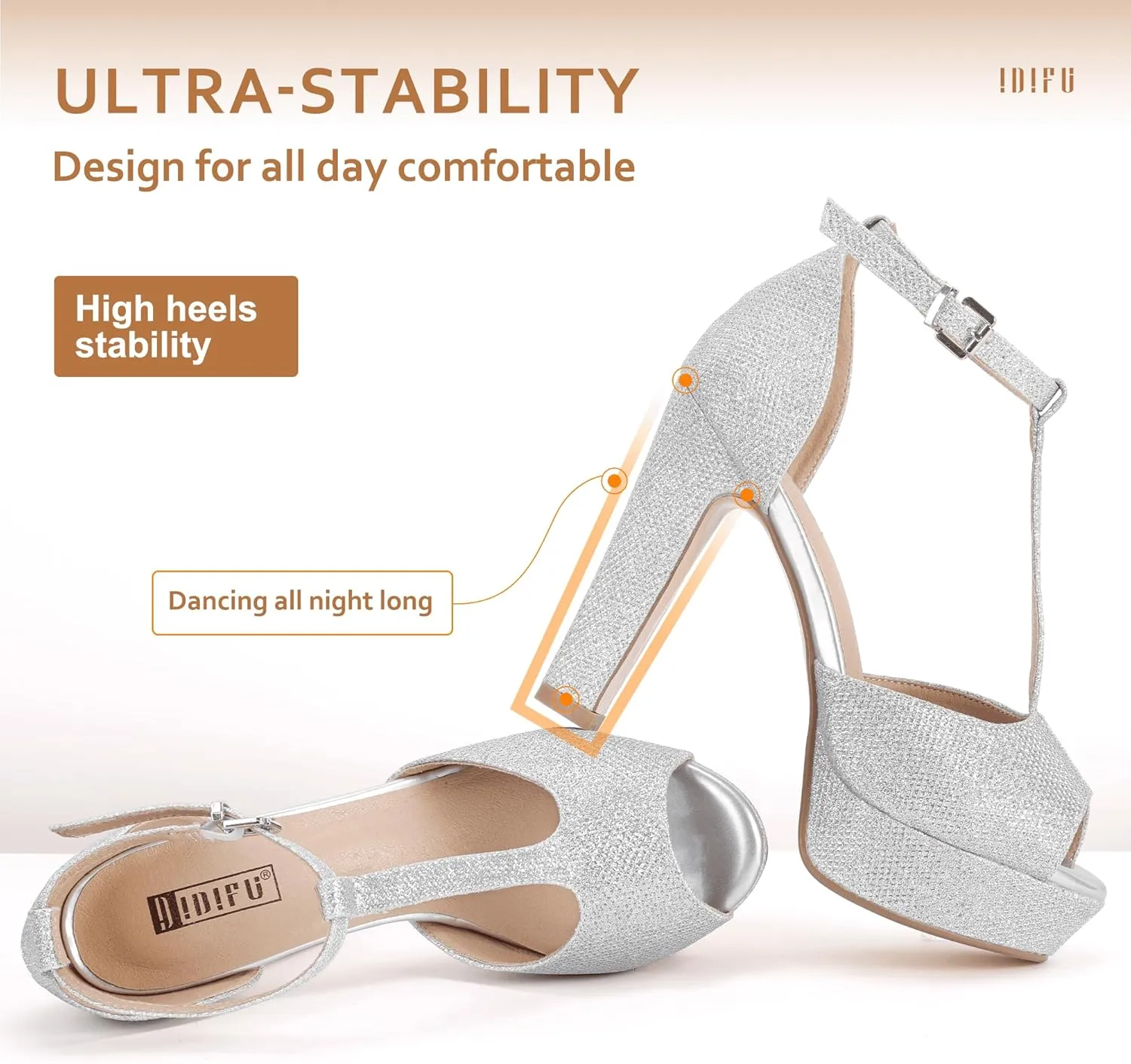 IDIFU Women's IN5 Polly Platform Chunky High Heels T-Strap Sexy Sandals Peep Toe Wedding Party Prom Dress Shoes for Women Bride