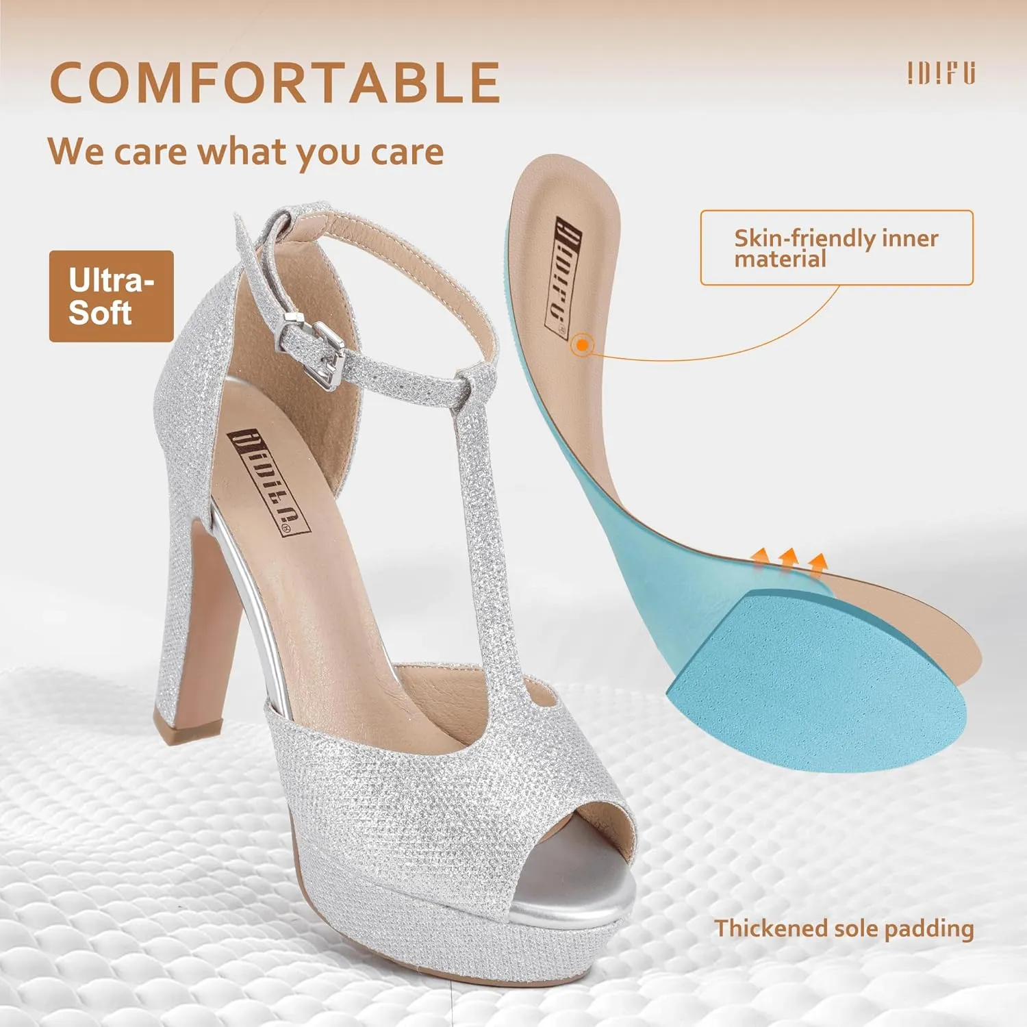 IDIFU Women's IN5 Polly Platform Chunky High Heels T-Strap Sexy Sandals Peep Toe Wedding Party Prom Dress Shoes for Women Bride