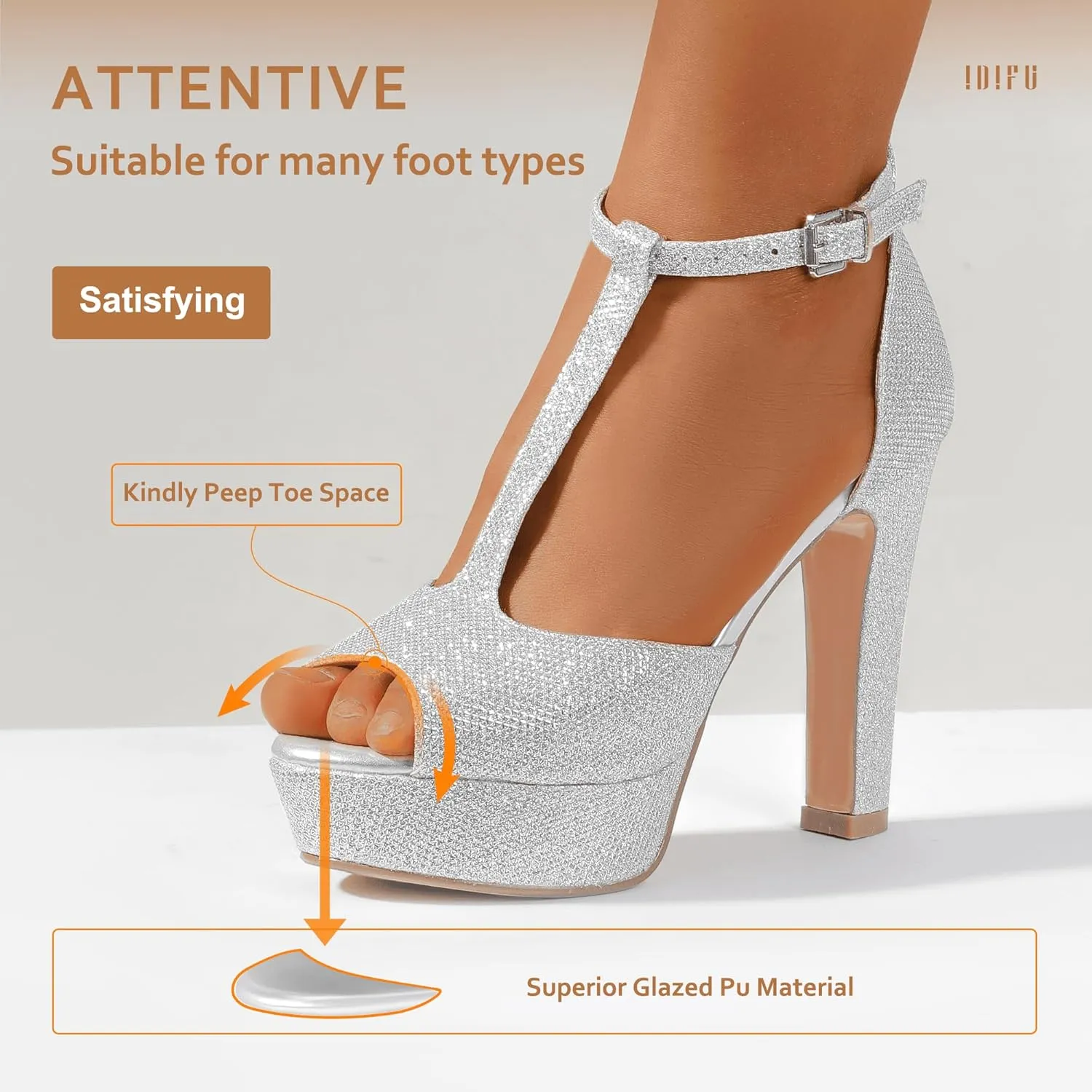 IDIFU Women's IN5 Polly Platform Chunky High Heels T-Strap Sexy Sandals Peep Toe Wedding Party Prom Dress Shoes for Women Bride