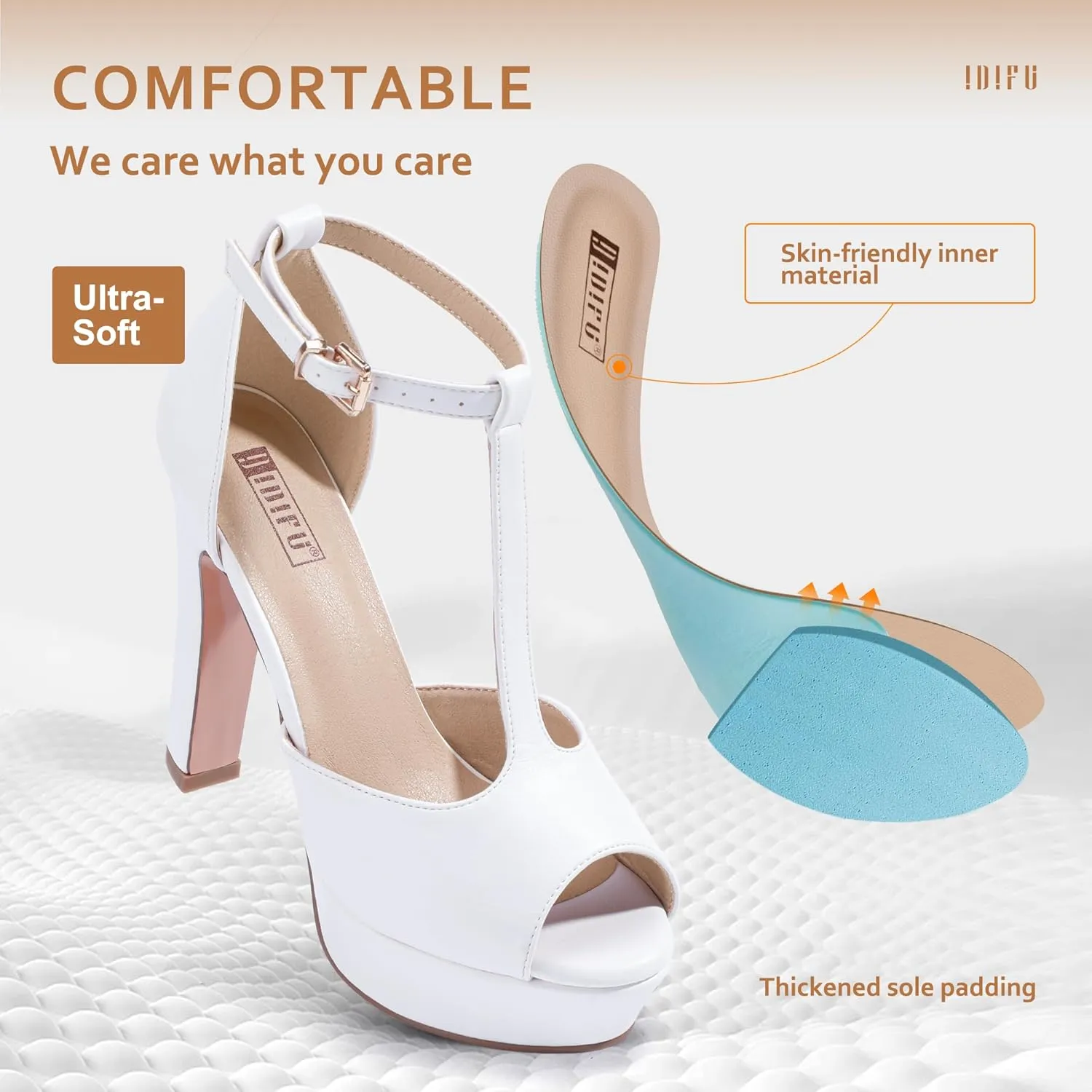 IDIFU Women's IN5 Polly Platform Chunky High Heels T-Strap Sexy Sandals Peep Toe Wedding Party Prom Dress Shoes for Women Bride