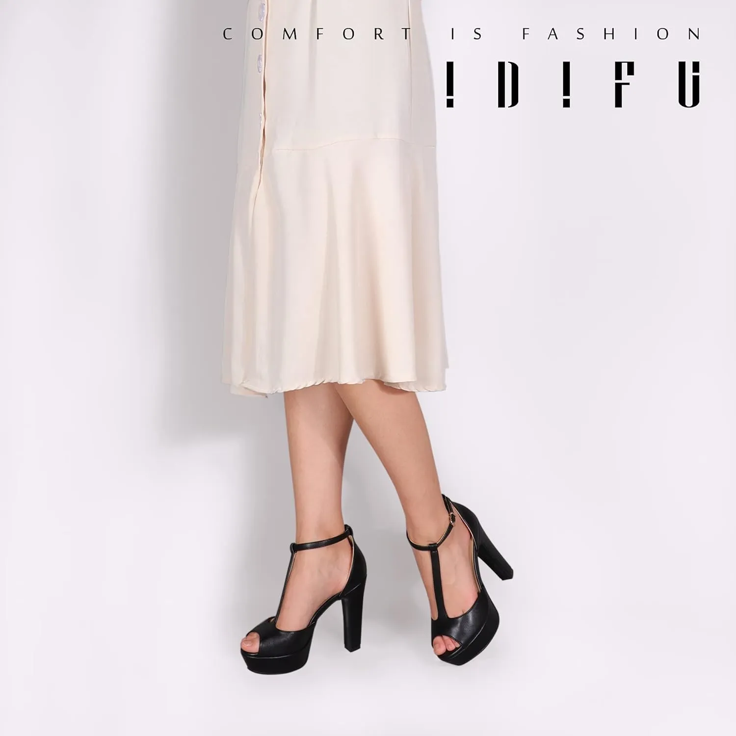 IDIFU Women's IN5 Polly Platform Chunky High Heels T-Strap Sexy Sandals Peep Toe Wedding Party Prom Dress Shoes for Women Bride