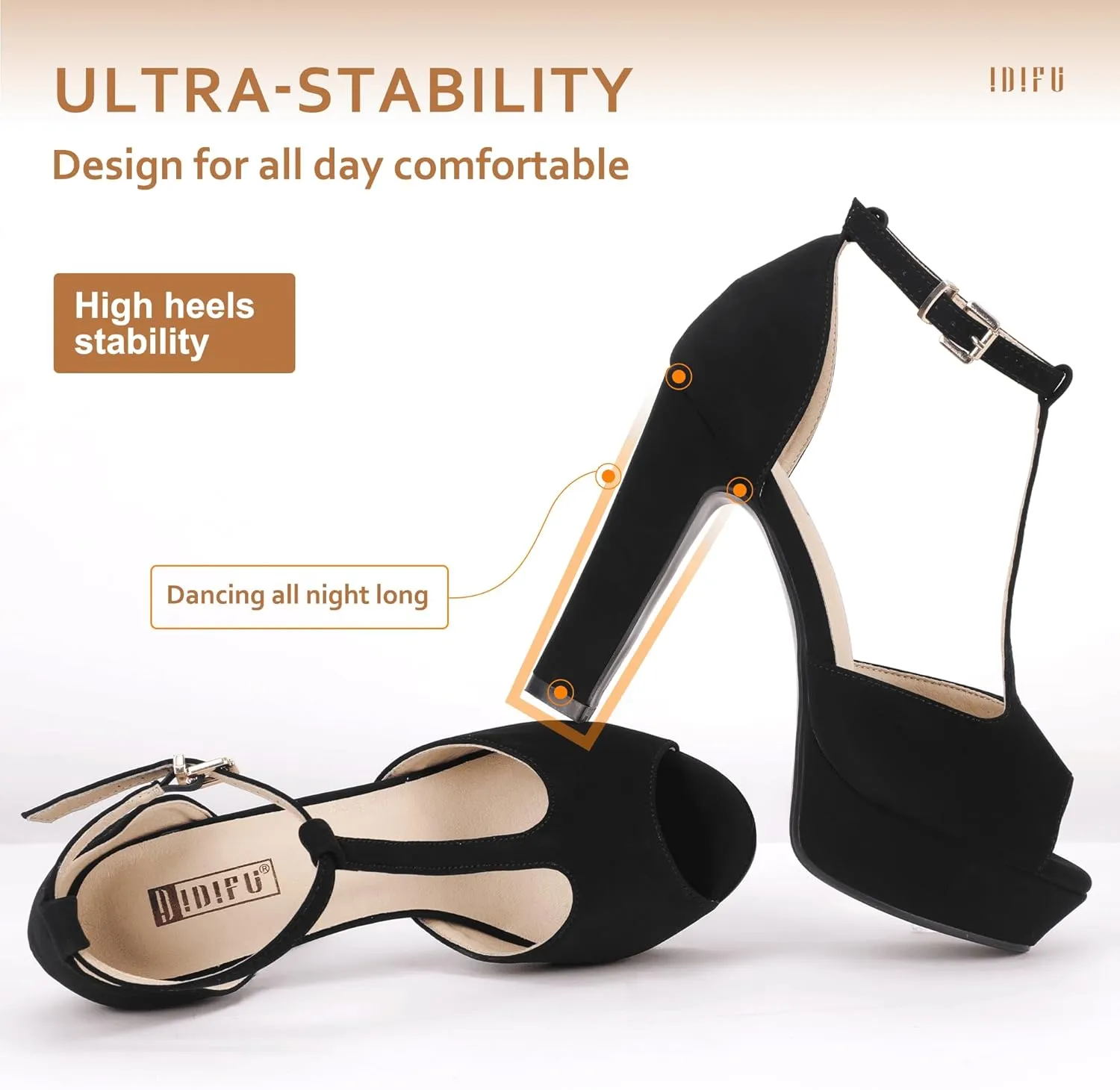IDIFU Women's IN5 Polly Platform Chunky High Heels T-Strap Sexy Sandals Peep Toe Wedding Party Prom Dress Shoes for Women Bride