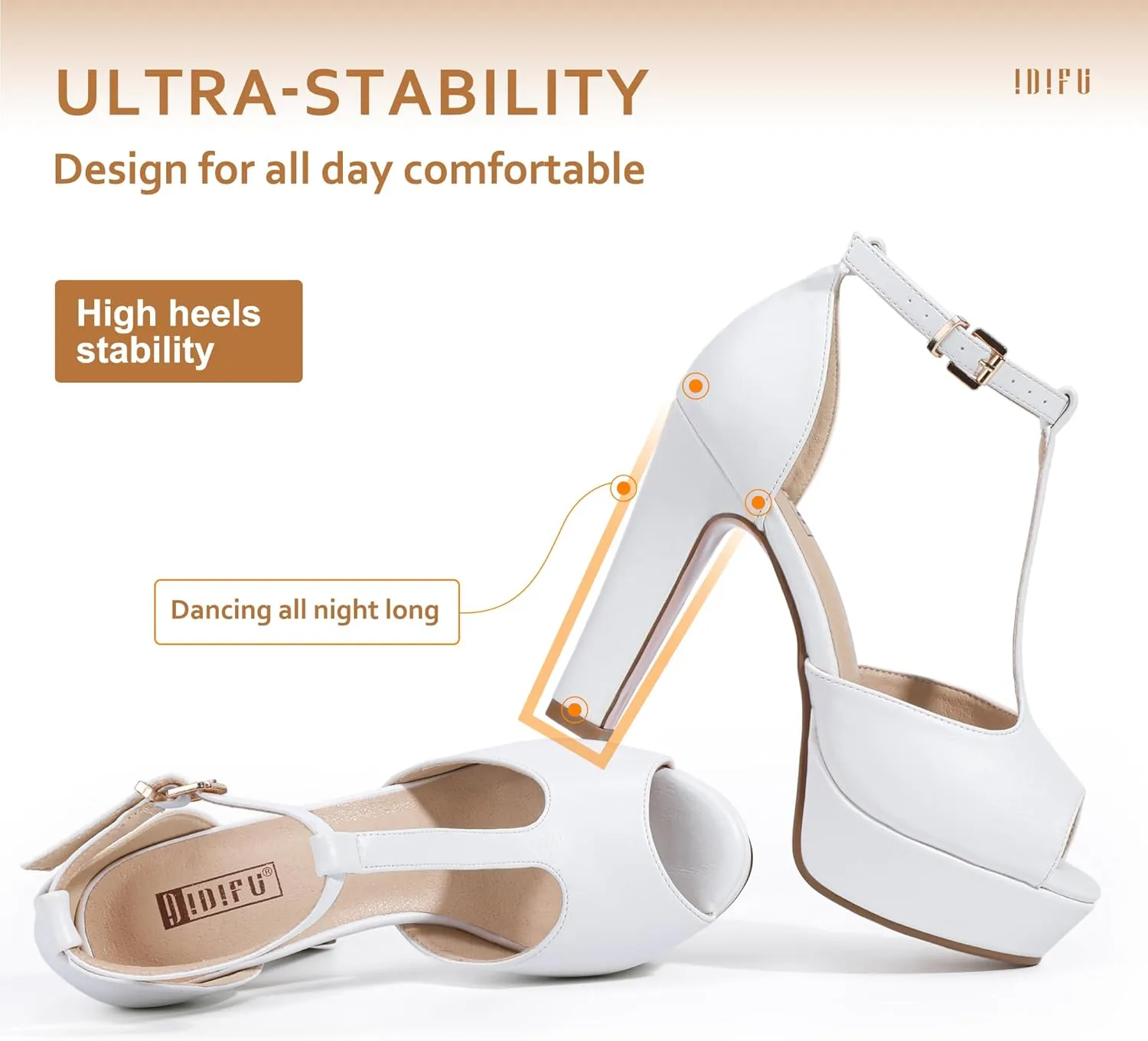 IDIFU Women's IN5 Polly Platform Chunky High Heels T-Strap Sexy Sandals Peep Toe Wedding Party Prom Dress Shoes for Women Bride