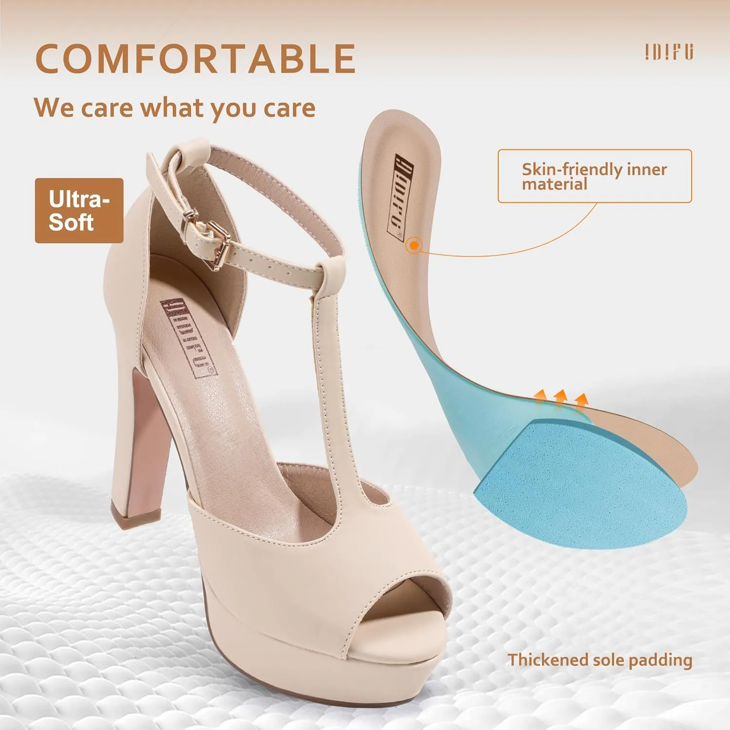 IDIFU Women's IN5 Polly Platform Chunky High Heels T-Strap Sexy Sandals Peep Toe Wedding Party Prom Dress Shoes for Women Bride
