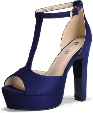 IDIFU Women's IN5 Polly Platform Chunky High Heels T-Strap Sexy Sandals Peep Toe Wedding Party Prom Dress Shoes for Women Bride