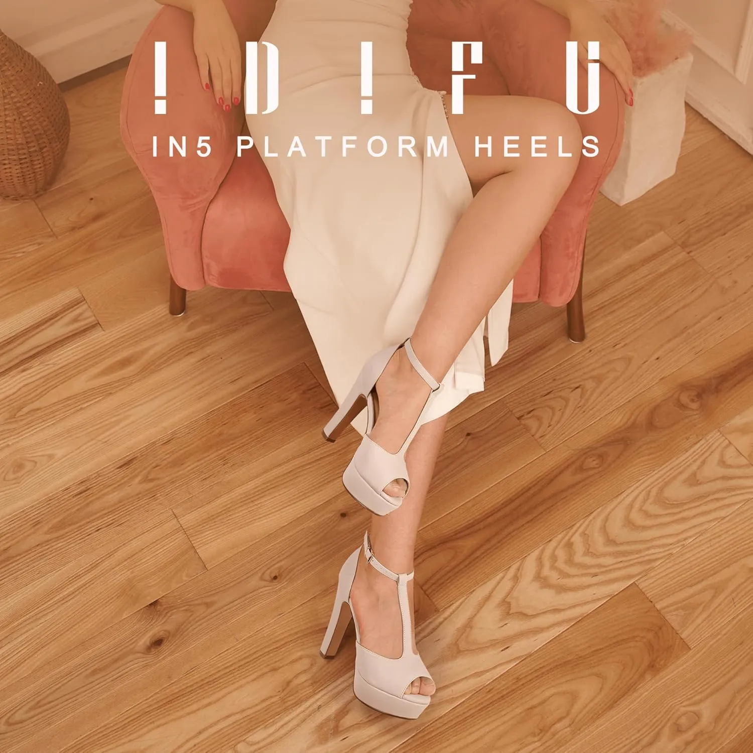 IDIFU Women's IN5 Polly Platform Chunky High Heels T-Strap Sexy Sandals Peep Toe Wedding Party Prom Dress Shoes for Women Bride