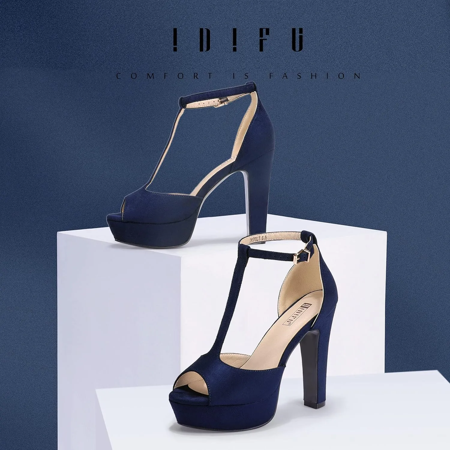 IDIFU Women's IN5 Polly Platform Chunky High Heels T-Strap Sexy Sandals Peep Toe Wedding Party Prom Dress Shoes for Women Bride