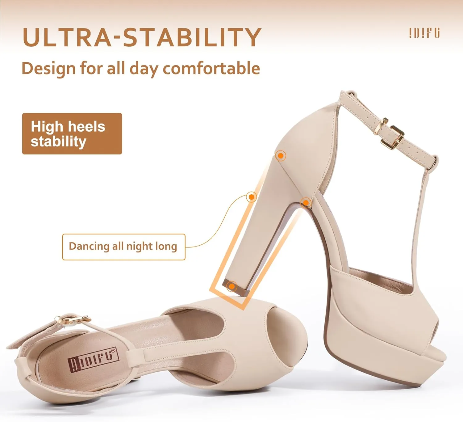 IDIFU Women's IN5 Polly Platform Chunky High Heels T-Strap Sexy Sandals Peep Toe Wedding Party Prom Dress Shoes for Women Bride