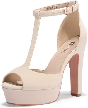 IDIFU Women's IN5 Polly Platform Chunky High Heels T-Strap Sexy Sandals Peep Toe Wedding Party Prom Dress Shoes for Women Bride
