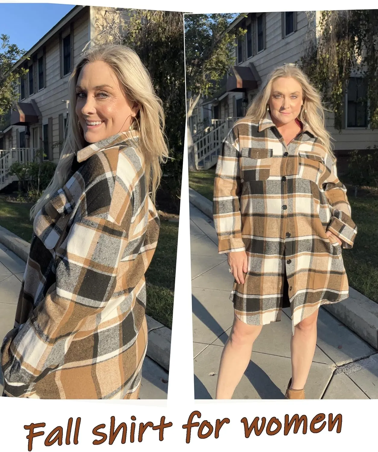 IN'VOLAND Womens Plus Size Flannel Plaid Shirts Long Sleeve Lounge Lapel Boyfriend Button Down Tartan Long Jacket Coats