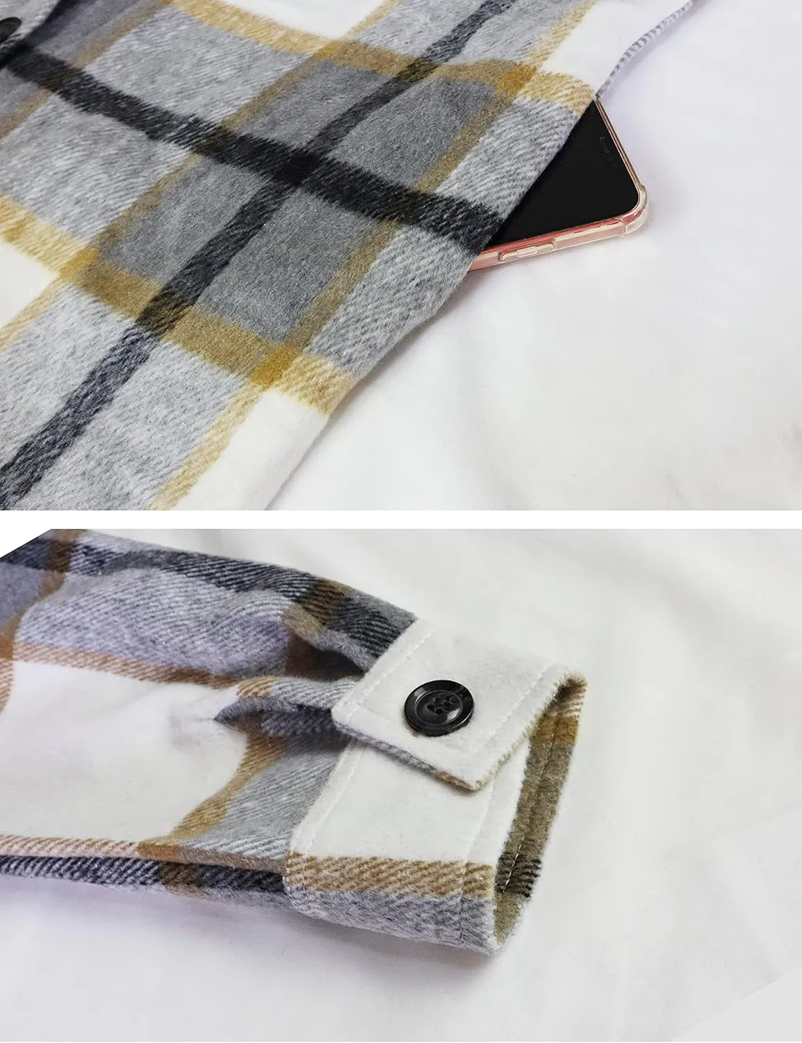 IN'VOLAND Womens Plus Size Flannel Plaid Shirts Long Sleeve Lounge Lapel Boyfriend Button Down Tartan Long Jacket Coats
