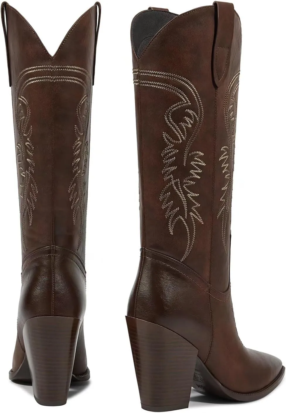 ISNOM Cowboy Boots Cowgir Boots for Women, Pointed Toe Chunky Heel Western Boots