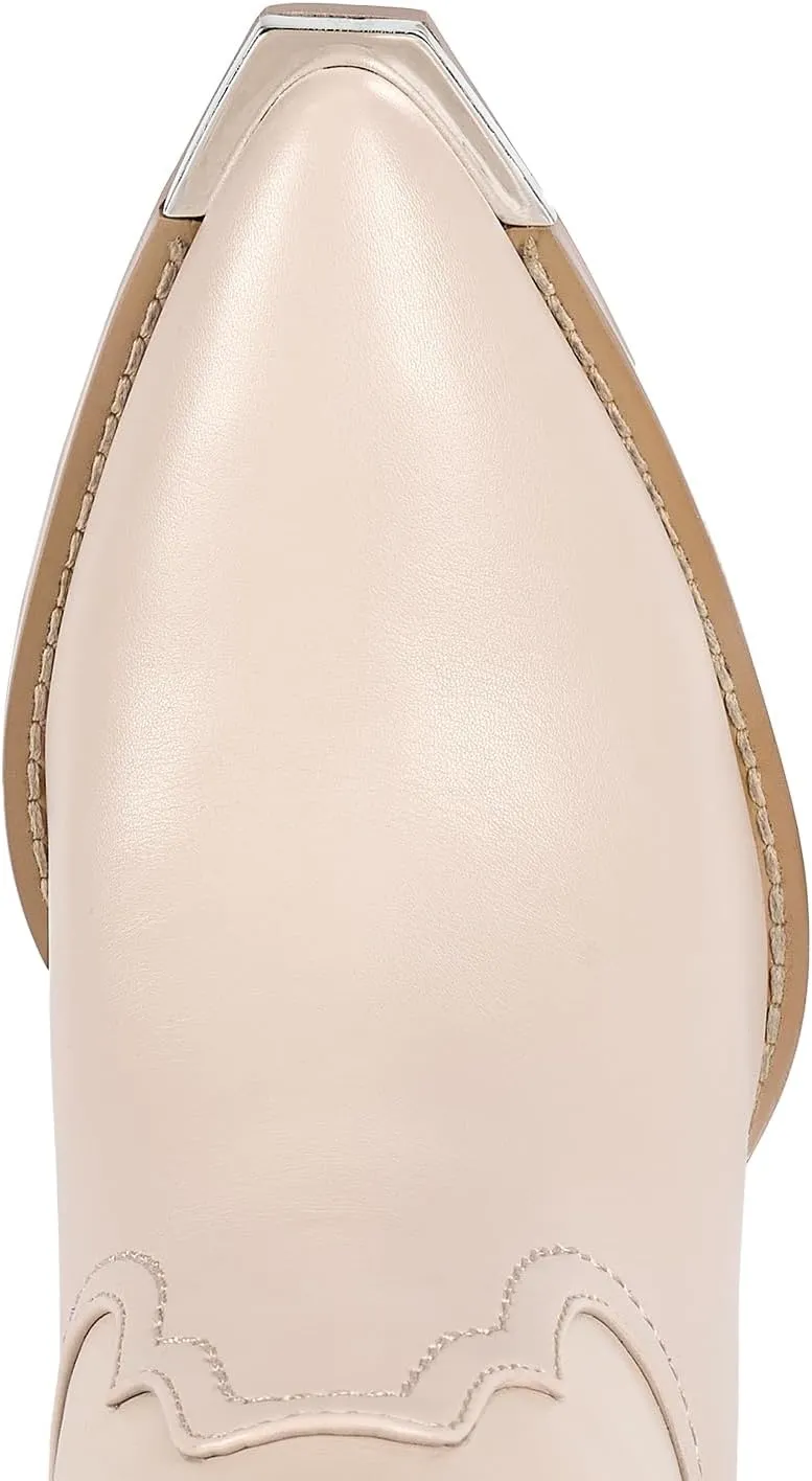 ISNOM Cowboy Boots for Women with Pointed Metal Toe, Cowgirl Boots Women Knee High with Block Chunky Heel Long Western Boots for Women