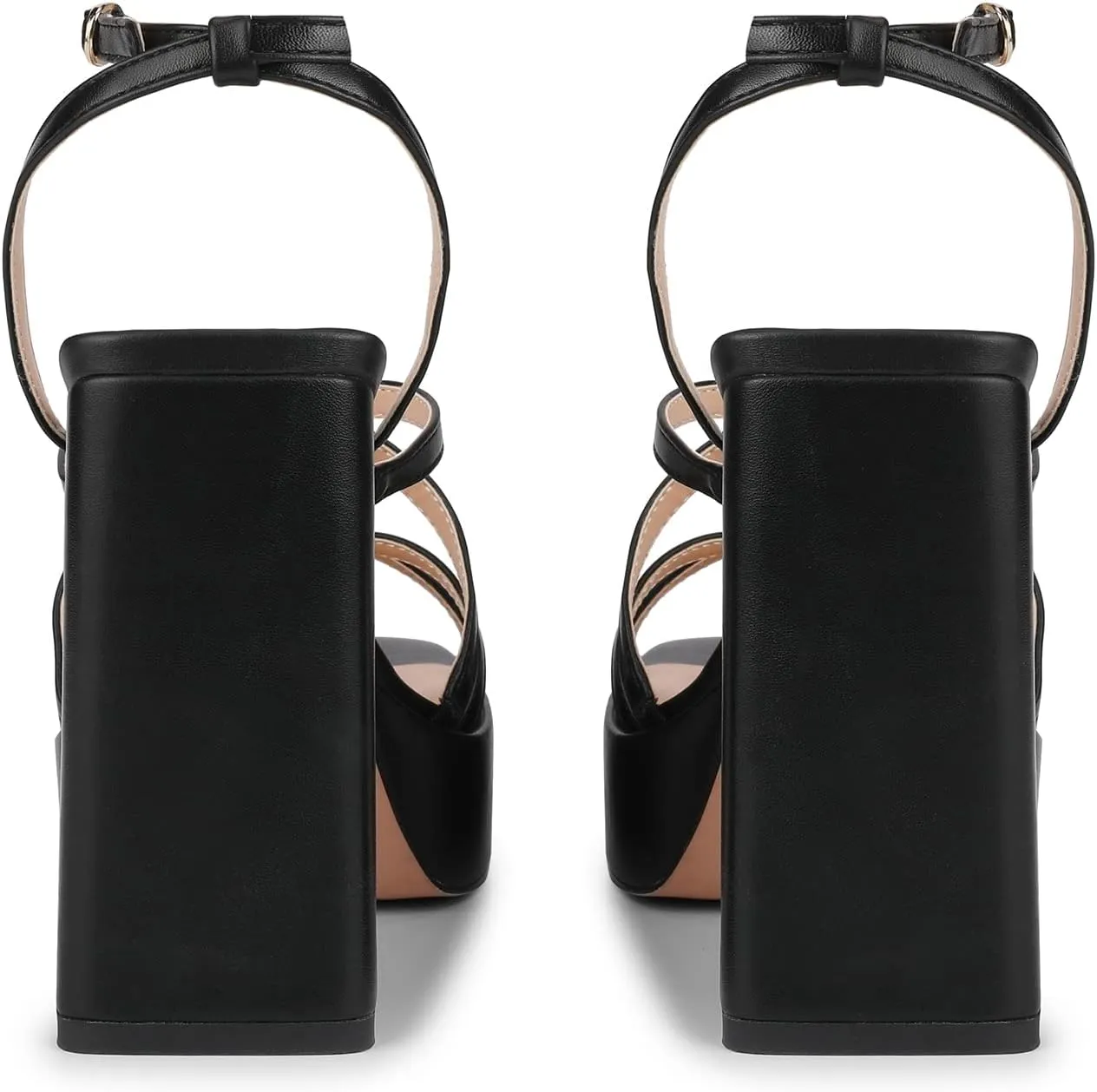 ISNOM Platform Chunky Heels for Women, Block Heel Sandals with Open Square Toe and Ankle Strap