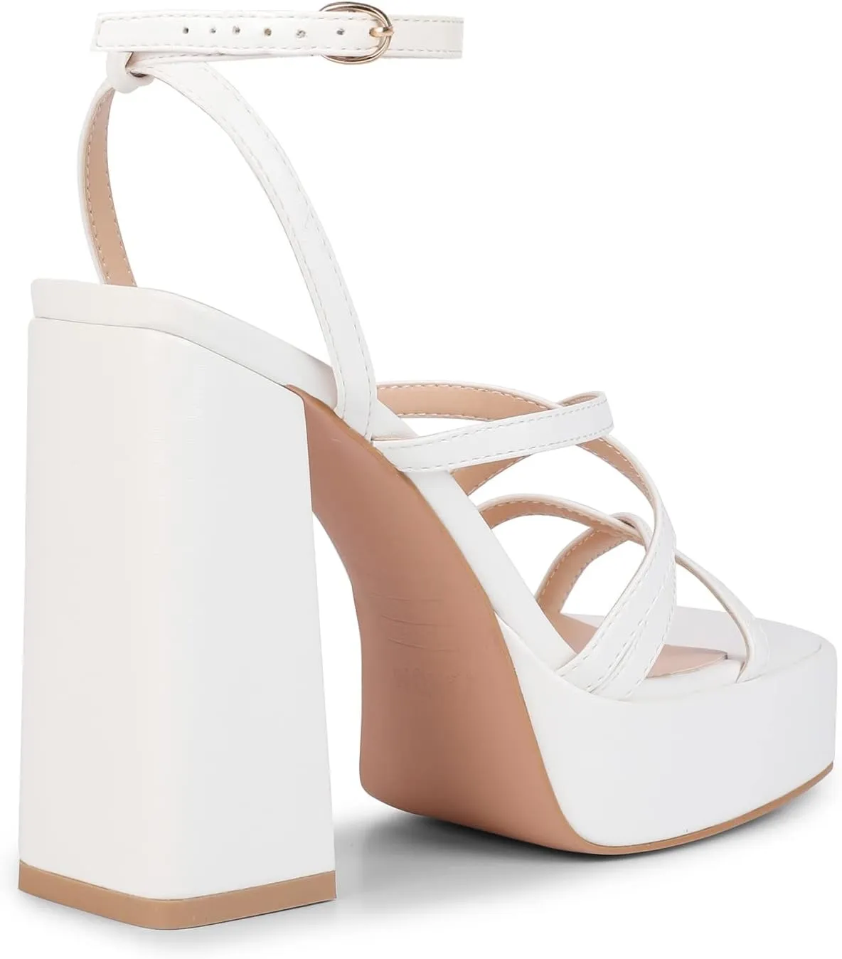 ISNOM Platform Chunky Heels for Women, Block Heel Sandals with Open Square Toe and Ankle Strap
