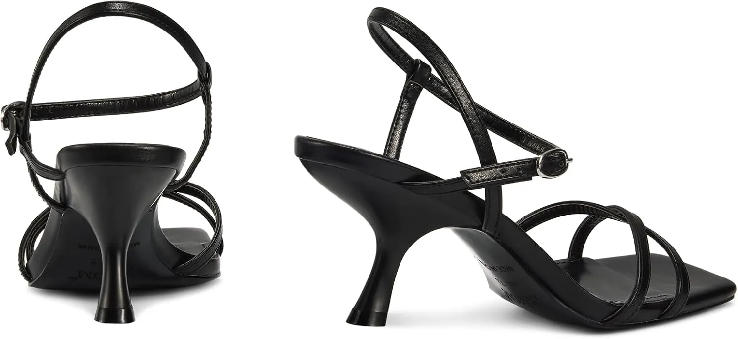ISNOM Strappy Heels for Women Kitten Heel Sandals Square Open Toe Heeled Sandals with Adjustable Ankle Strap Comfortable Mid Heels for Prom, Party, Daily Wear