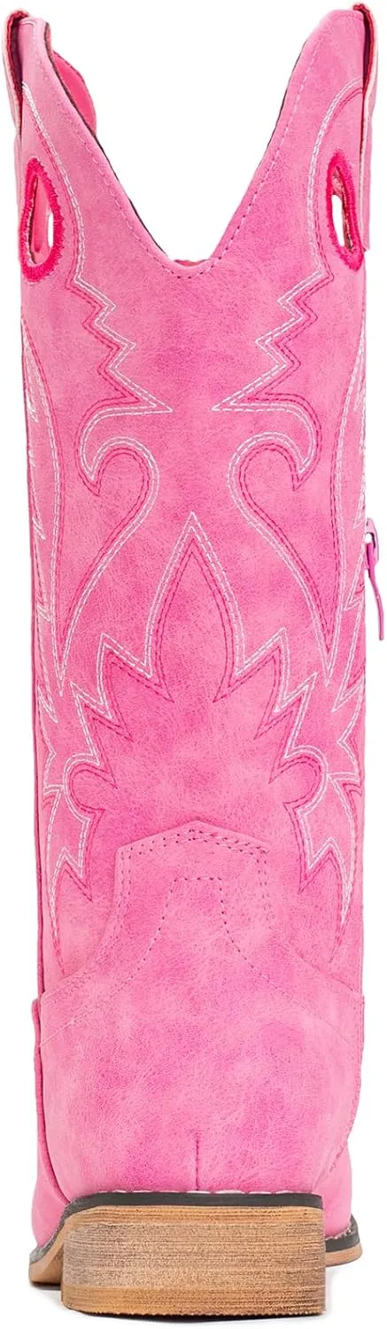 IUV Cowboy Boots for Boys Girls Western Square Toe Cowgirl Boots Mid Calf Riding Shoes (Toddler/Little Kid/Big Kid)