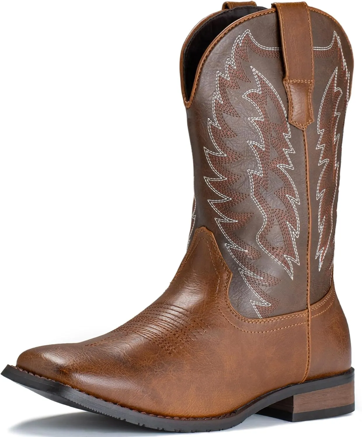 IUV Cowboy Boots For Men Wide Foot Square Toe Western Boots with Classic Embroidered Durable Slip on Boots