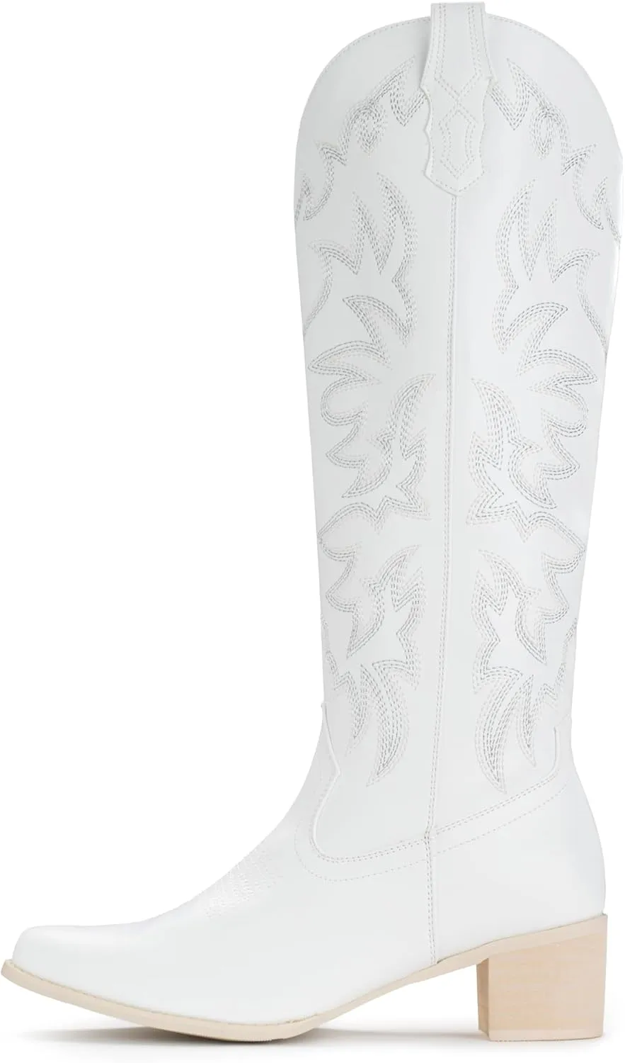 IUV Cowboy Boots For Women Knee High Western Cowgirl Boots Snip Toe Side Zipper Chunky Heel