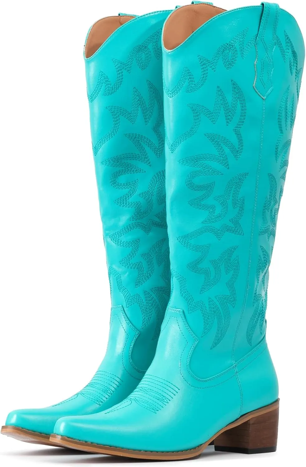 IUV Cowboy Boots For Women Knee High Western Cowgirl Boots Snip Toe Side Zipper Chunky Heel