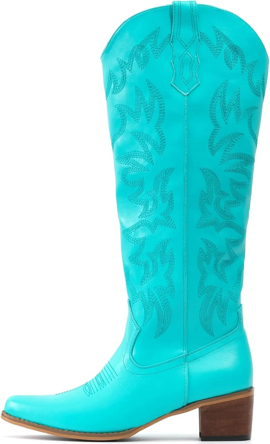 IUV Cowboy Boots For Women Knee High Western Cowgirl Boots Snip Toe Side Zipper Chunky Heel