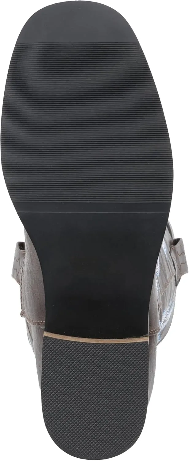 IUV Cowboy Boots For Women Square Toe Cowgirl Boots Mid Calf Western Boots Pull On Fashion Cowboy Boots
