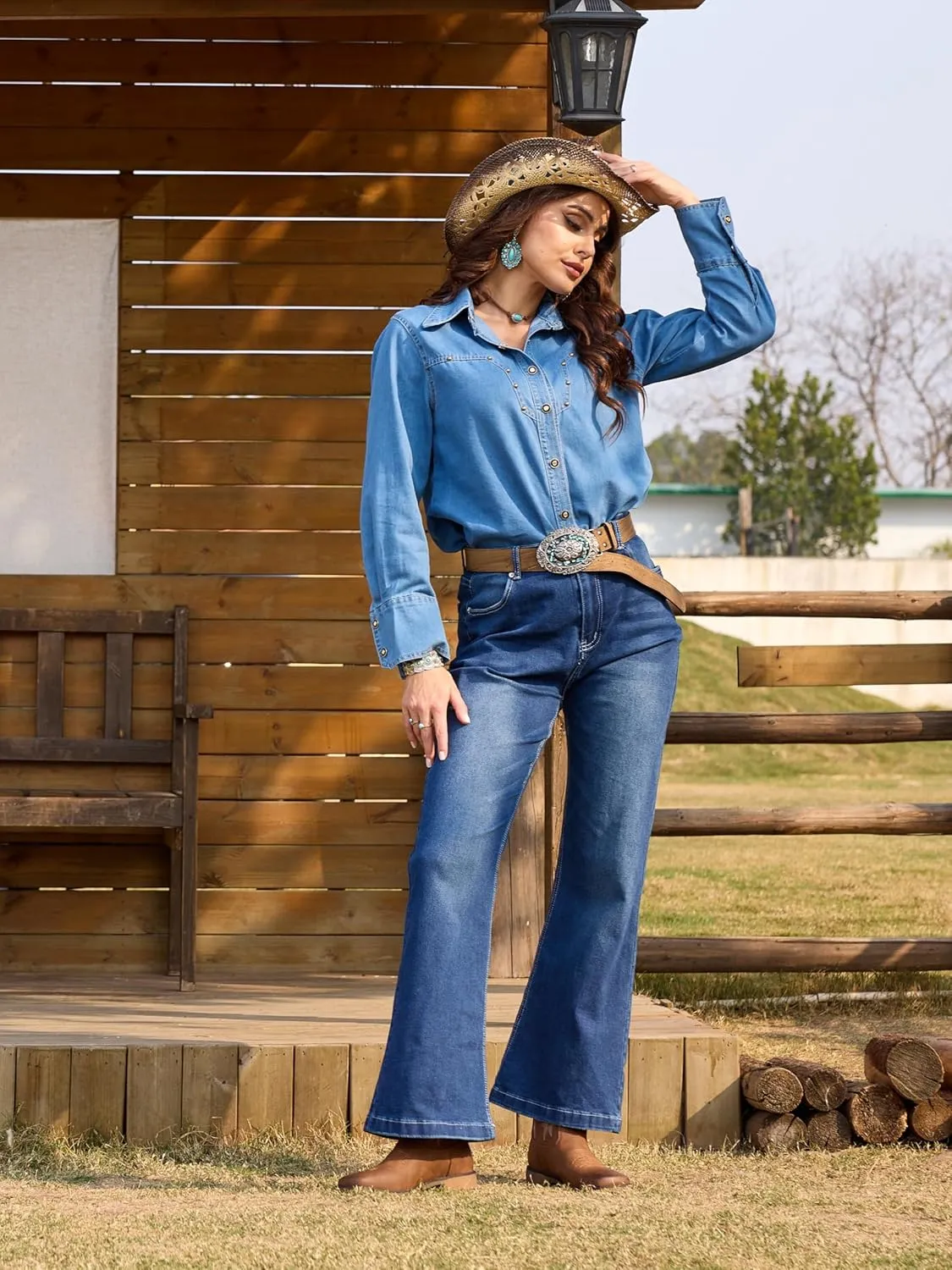 IUV Cowboy Boots For Women Square Toe Western Boots Mid Calf Cowgirl Boots Pull On Fashion Embroidered Cowboy Boots