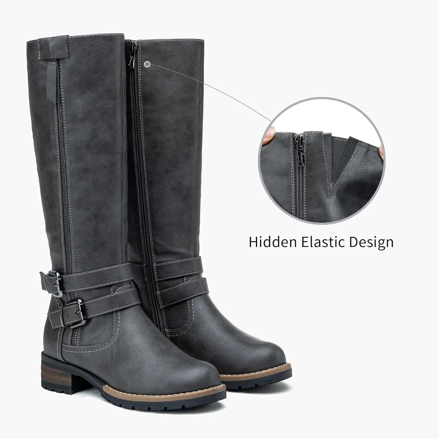 Jeossy 9660 Knee High Boots for Women, Classic Tall Riding Boots Low Heel with Inside Zipper Works and Outside Zip Decorative