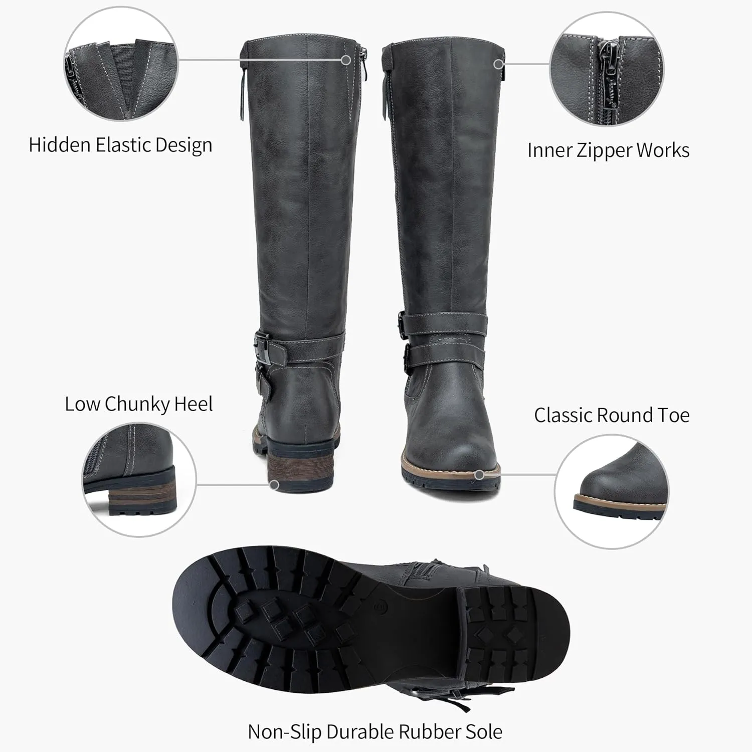 Jeossy 9660 Knee High Boots for Women, Classic Tall Riding Boots Low Heel with Inside Zipper Works and Outside Zip Decorative