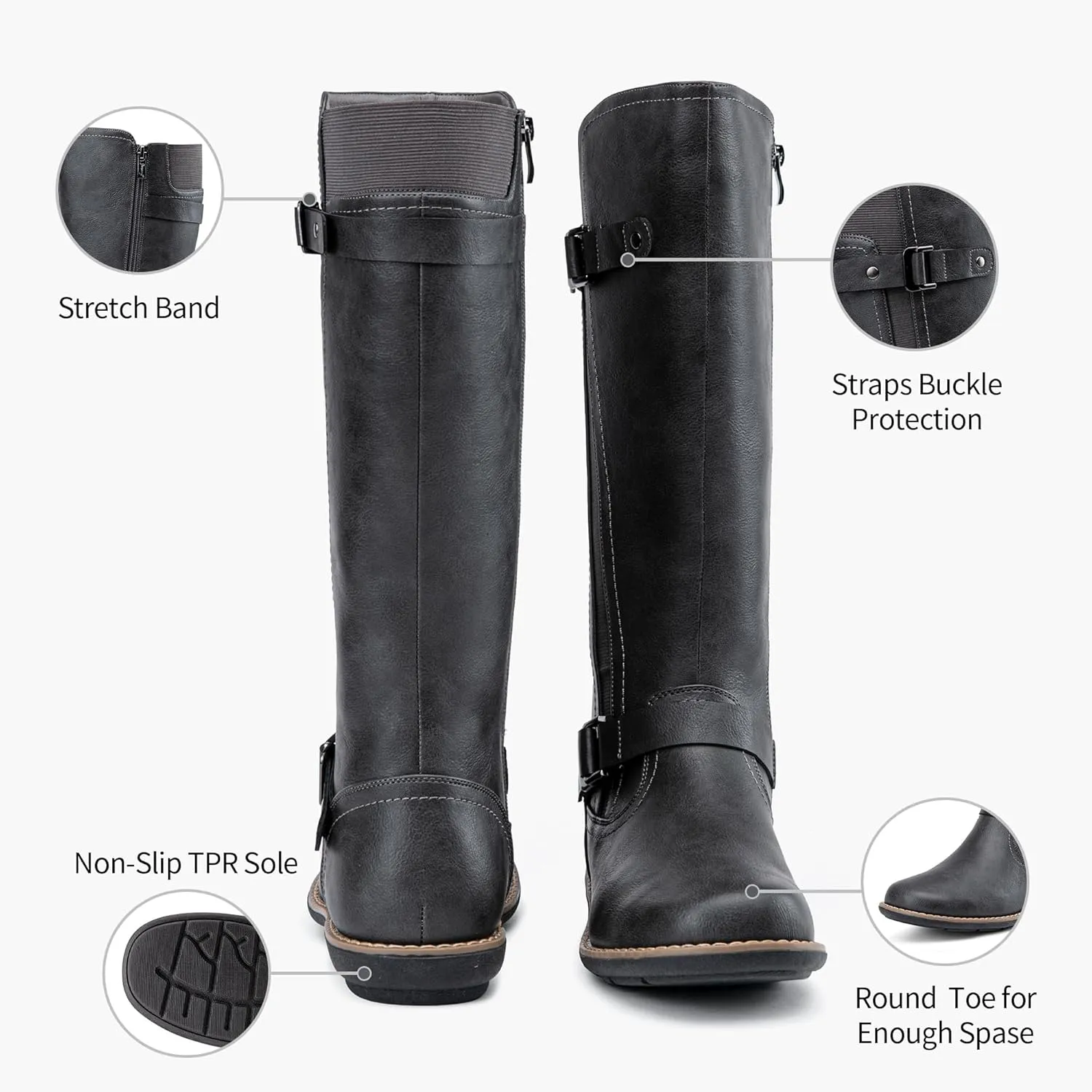 Jeossy Women's 9656 Knee-High Boots Fashion Riding Boots with Buckle