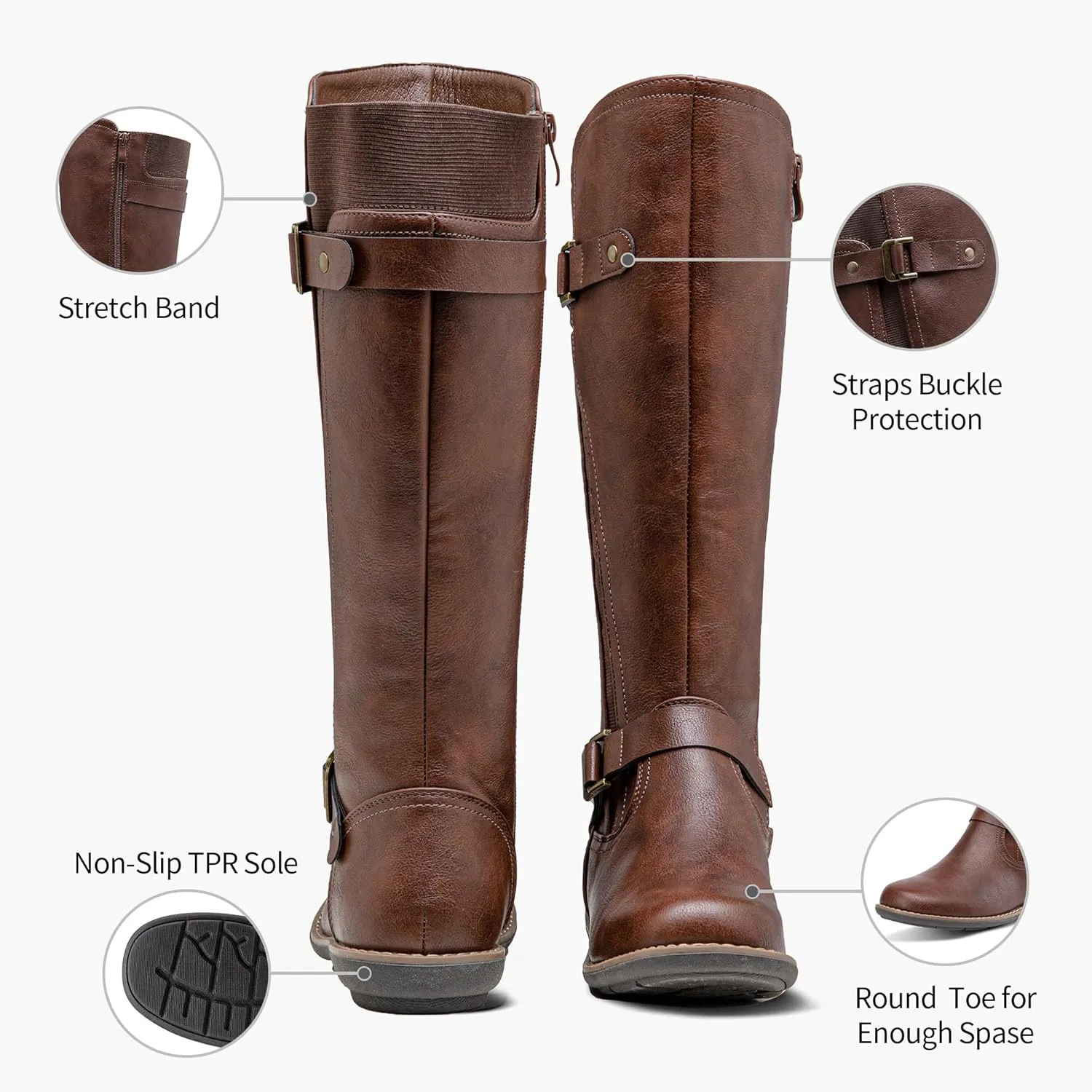 Jeossy Women's 9656 Knee-High Boots Fashion Riding Boots with Buckle